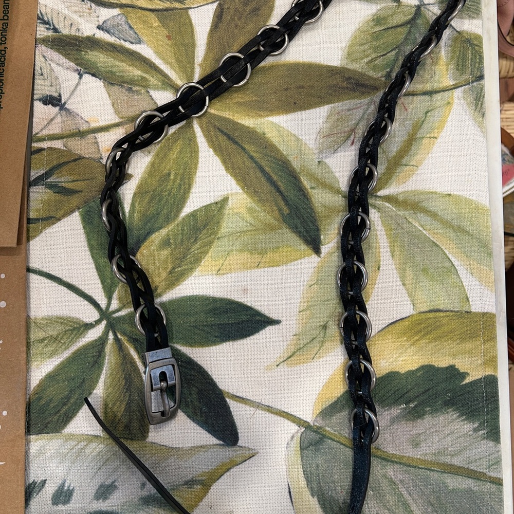 Armani Exchange Black Leather & Chain Belt